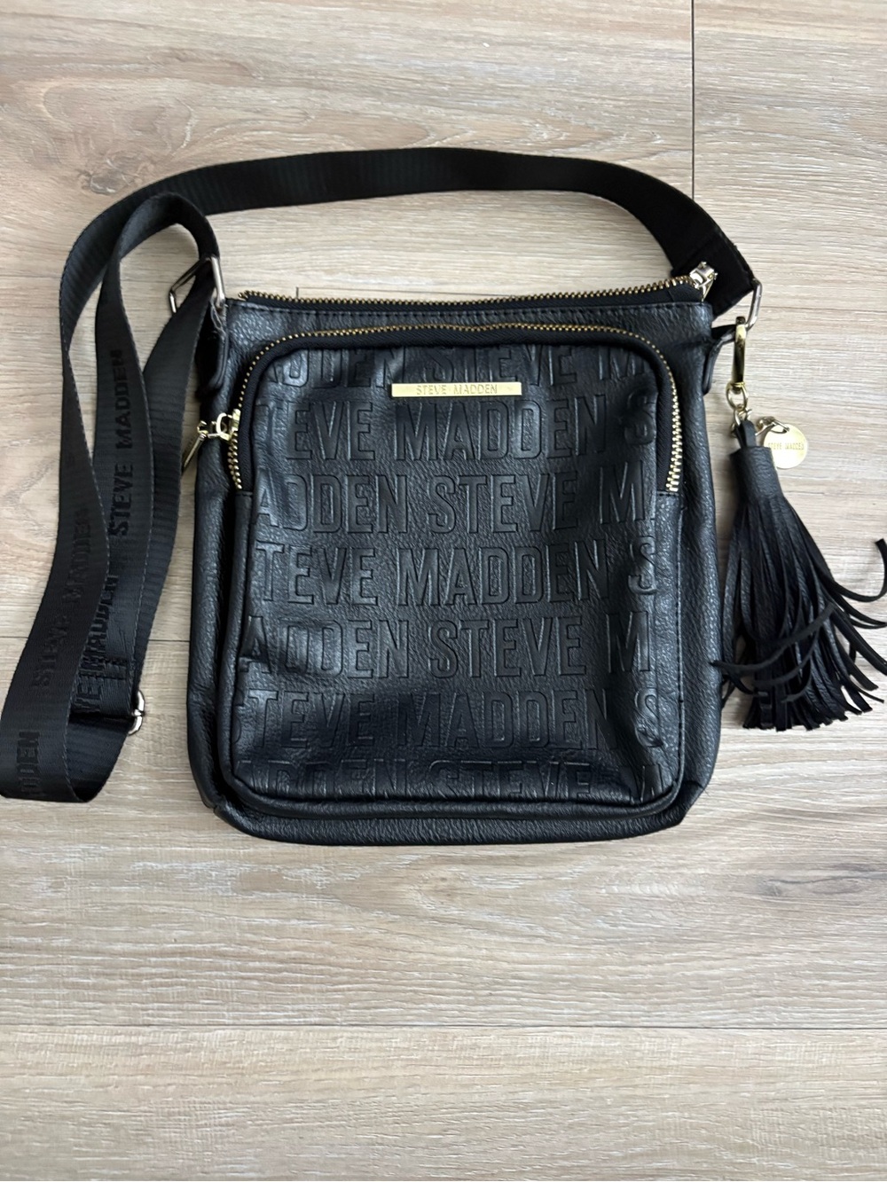 Steve Madden Black Embossed Leather Crossbody with Tassel
